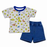 Dinosaur Print Boys T Shirt & Shorts Set Grey & Blue | Little Darling