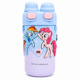 Kids Pony Double Straw Water Bottle Blue