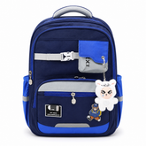 Kids School Backpack with Plush Keychain Navy Blue