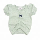 Girls Mint Check Puff Sleeve Top