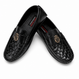 Classic Black Woven Leather Loafers – Premium Slip-On Shoes