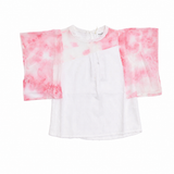 Girls White & Pink Tie-Dye Cape Sleeve Top