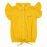 Girls Mustard Frill Sleeve Collared Top