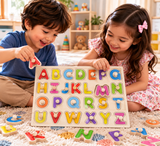 Wooden Alphabet Puzzle Board with Pegs for Kids