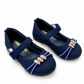 Girls Navy Blue Bow Detail Party Shoes