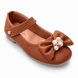 Girls Brown Bow Pearl Party Shoes