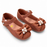 Girls Brown Bow Pearl Party Shoes
