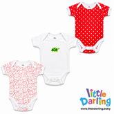 Bodysuit Pack of 3 Half Sleeve Turtle Print | Little Darling