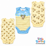 Baby Bodysuit Pk Of 3 Sleeveless Monkey & Cloud | Little Darling