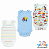 Baby Bodysuit Pk Of 3 Sleeveless Truck & Car | Little Darling