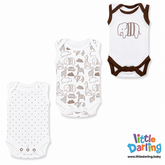 Baby Bodysuit Pk Of 3 Sleeveless Animal Print | Little Darling