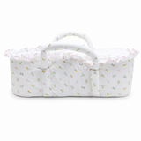 Infant Moses Basket with Floral Print & Frill Pink