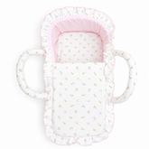 Infant Moses Basket with Floral Print & Frill Pink