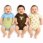Baby Bodysuit Short Sleeves Pk Of 3 Monkey & Cloud | Little Darling