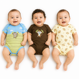 Baby Bodysuit Short Sleeves Pk Of 3 Monkey & Cloud | Little Darling