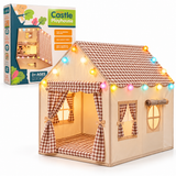 Kids Portable Playhouse Tent with Windows & Lights