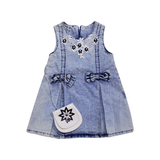 Denim Girls Frock with Floral Embroidery & Purse