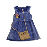 Denim Girls Frock with Sleeveless Stylish Belt