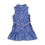Denim Girls Style Frock Sleeveless Button Down & Belt
