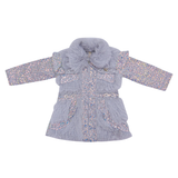 Girls Cozy Faux Fur Jacket & Denim Pants Set