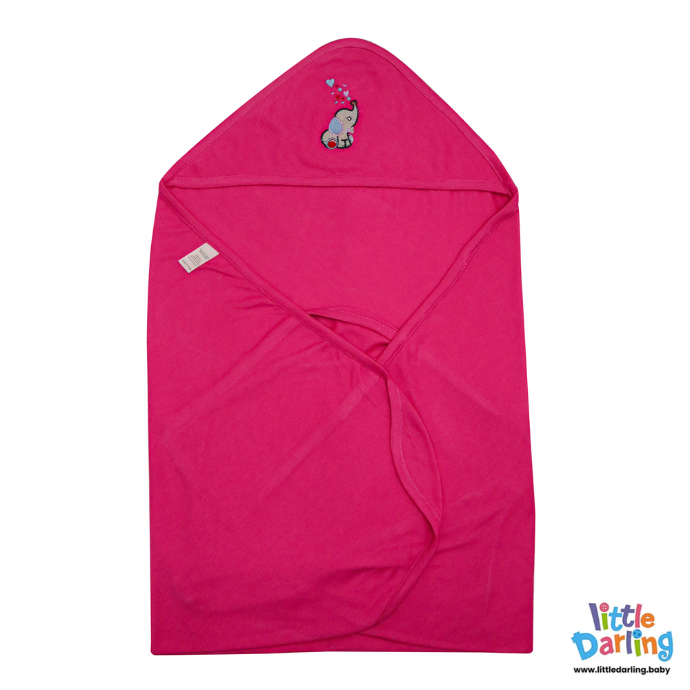 Baby Hooded Wrapping Sheet Elephant Embroidery | Little Darling Price in Pakistan