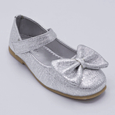 Kids Silver Ballet Flat Shoes with Bow