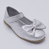 Kids Silver Ballet Flat Shoes with Bow