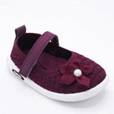 Kids Maroon Knit Casual Shoes with Flower Strap