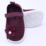 Kids Maroon Knit Casual Shoes with Flower Strap