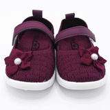 Kids Maroon Knit Casual Shoes with Flower Strap