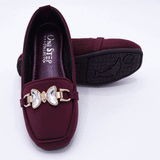 Girls Maroon Fancy Pumps with Crystal Buckle