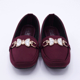 Girls Maroon Fancy Pumps with Crystal Buckle