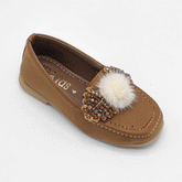 Girls Brown Fancy Pumps with Fur Flower