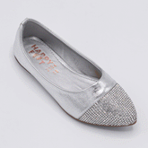 Girls Silver Glitter Pumps | Party Wear Flat Shoes