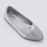 Girls Silver Glitter Pumps | Party Wear Flat Shoes