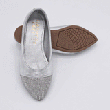 Girls Silver Glitter Pumps | Party Wear Flat Shoes