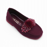 Girls Maroon Fancy Pumps with Fur Flower