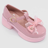 Girls Beige Block Heel Butterfly Pink