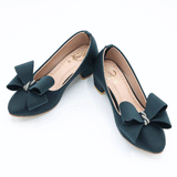 Girls Bow Block Heel Pump Deep Green