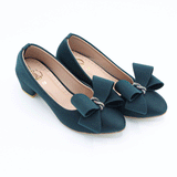 Girls Bow Block Heel Pump Deep Green