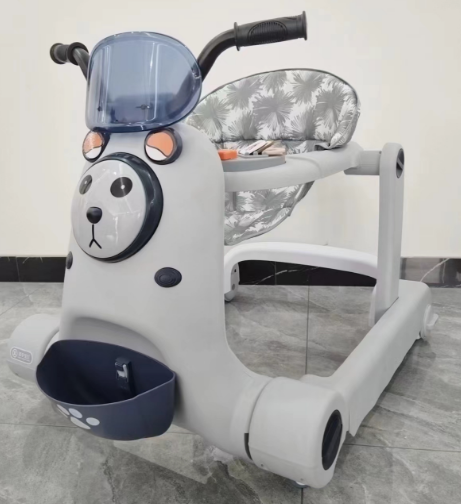 Baby Walker with Steering Handle & Bear-Themed Toy Tray
