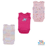 Bodysuit Pk Of 3 Sleeveless Unicorn | Little Darling