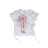 Girls White Bow Top & Printed Trouser Set