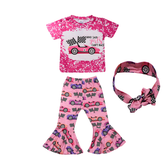 Kids Outfit Pink Car Print – 3 Piece Set