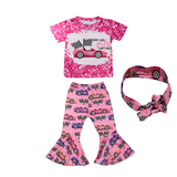 Kids Outfit Pink Car Print – 3 Piece Set