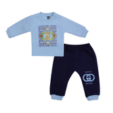 Kids Printed Sweatshirt & Jogger Set Sky Blue & Navy