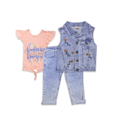 Kids Stylish 3-Piece Outfit – Pink Top & Blue Sequin Set