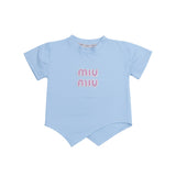 Girls Sky Blue MIU Printed Top & Trouser Set