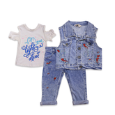 Kids Stylish 3-Piece Outfit – Top & Blue Sequin Set
