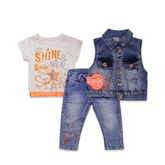 Kids Stylish 3-Piece Outfit – White Top & Blue Sequin Set